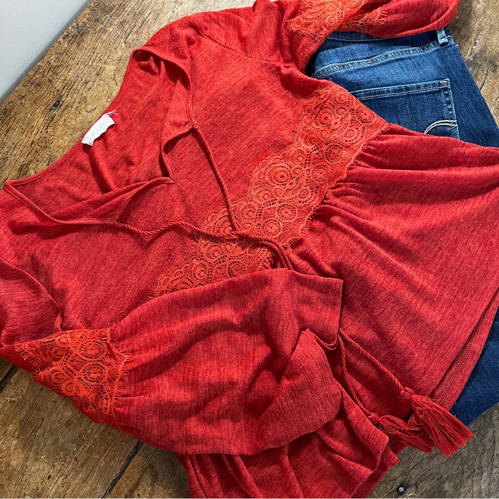 ALTAR’D STATE women’s Orange Medium Bohemian Blouse Bell Sleeve